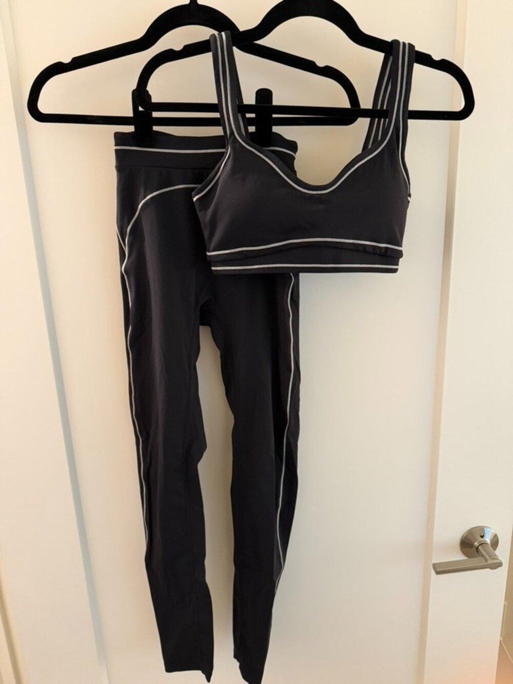 Women's black and white matching workout set